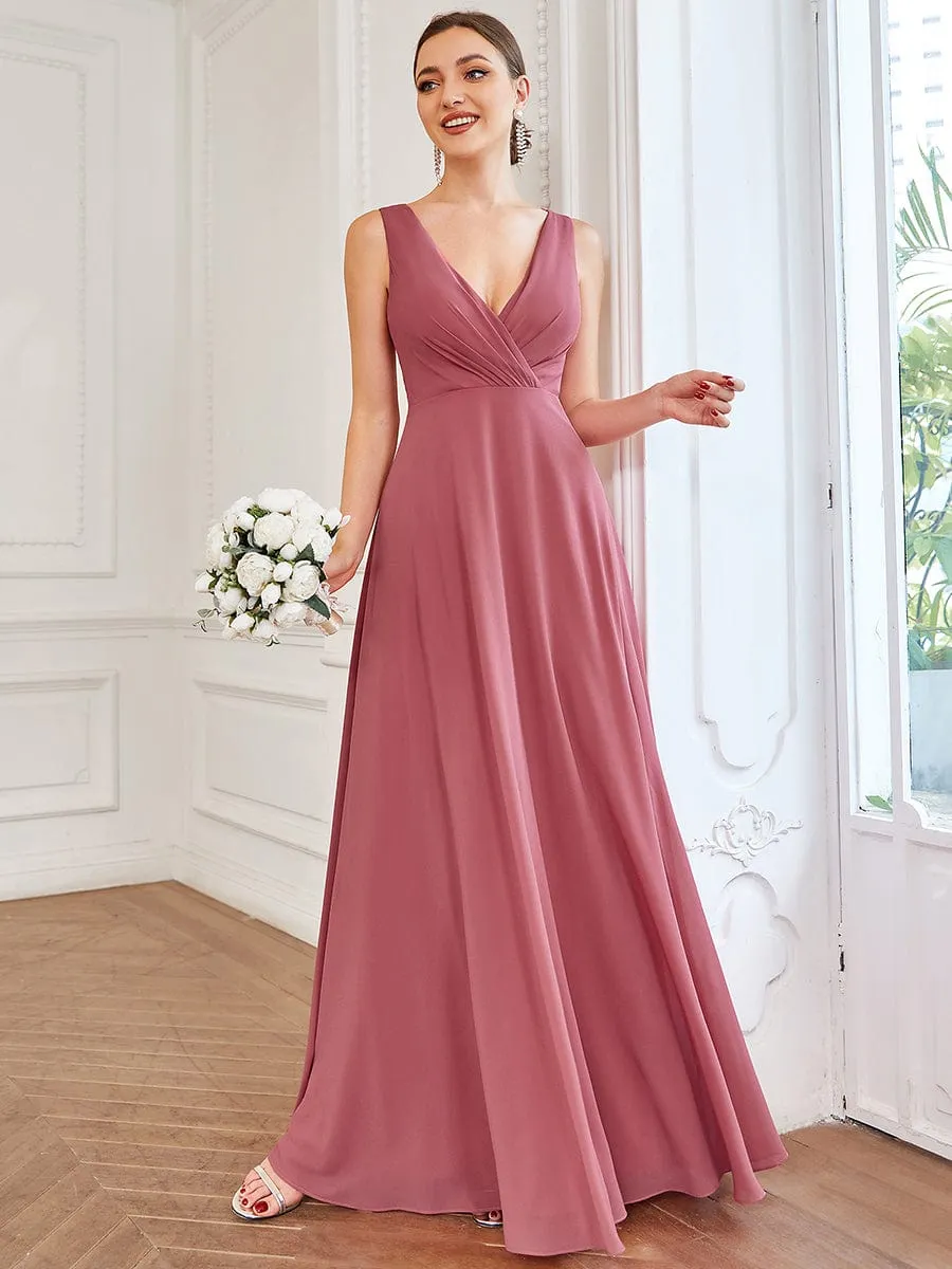 Chiffon Sleeveless Lace Back A-Line Floor-Length Bridesmaid Dress sold by Ever Pretty product image thumbnail 5