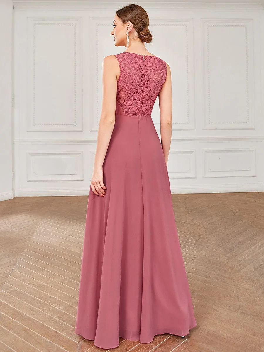 Chiffon Sleeveless Lace Back A-Line Floor-Length Bridesmaid Dress sold by Ever Pretty product image thumbnail 2