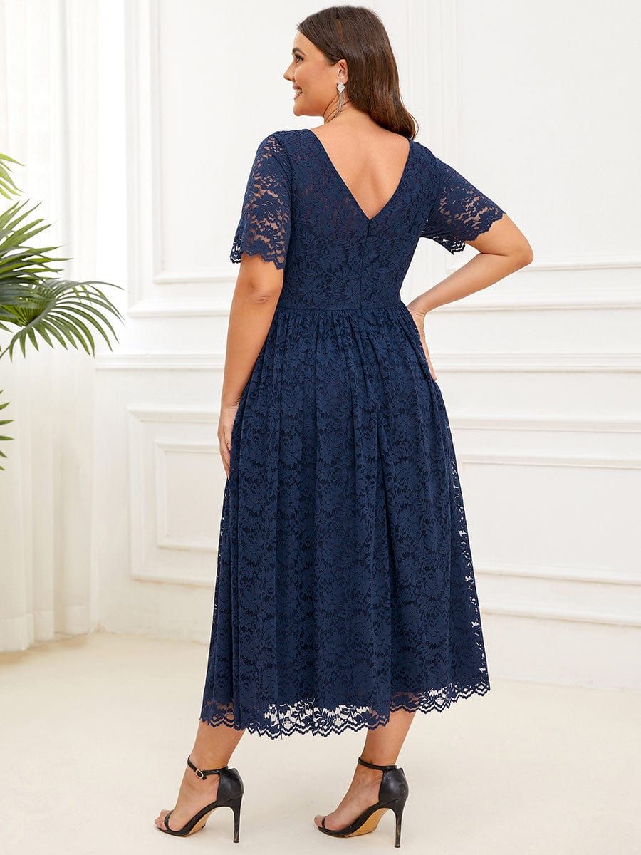 Plus Size Lace Pleated Scoop Neck Short Sleeve Evening Dress sold by Ever Pretty product image thumbnail 2