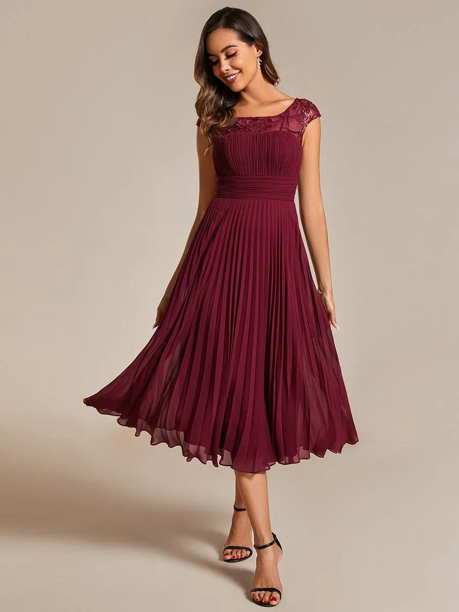 A-Line Pleated Chiffon Wedding Guest Dress with Round Neckline and Cap Sleeves sold by Ever Pretty product image thumbnail 5