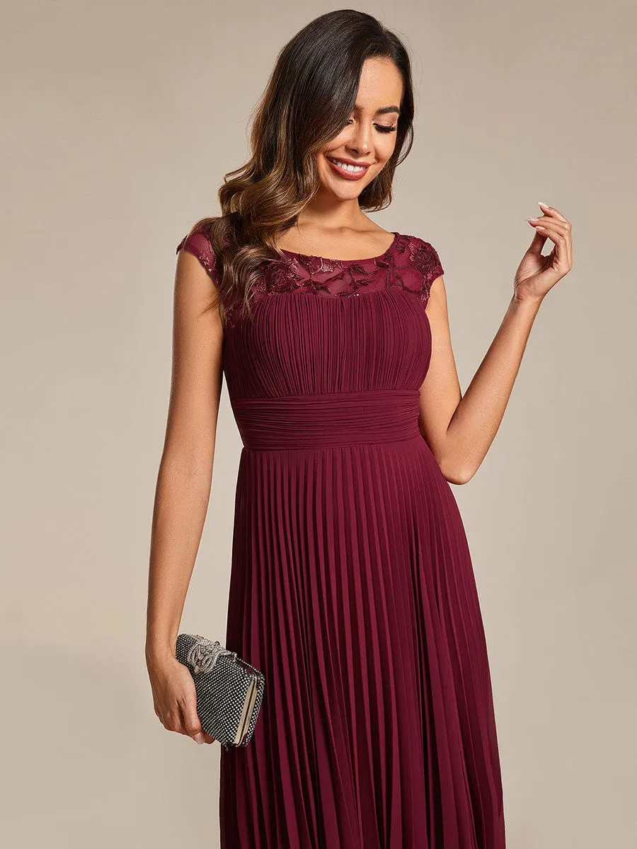 A-Line Pleated Chiffon Wedding Guest Dress with Round Neckline and Cap Sleeves sold by Ever Pretty product image thumbnail 3