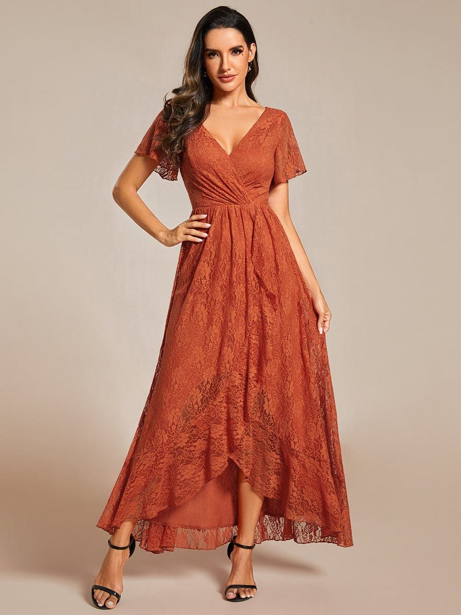 Asymmetrical Hem Lace Short Sleeves Ruffled Formal Evening Dress sold by Ever Pretty product image thumbnail 4