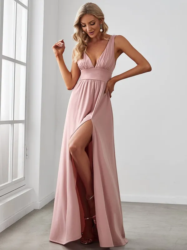 ever SORAYA|Sleeveless V-Neck Empire Waist High Slit Floor-Length Evening Dress sold by Ever Pretty
