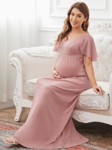 A-Line Chiffon Flutter Sleeve Applique Floor-Length Maternity Dress sold by Ever Pretty