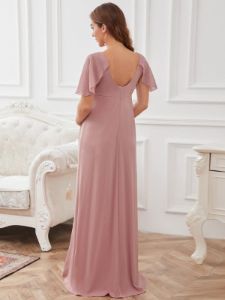 A-Line Chiffon Flutter Sleeve Applique Floor-Length Maternity Dress sold by Ever Pretty