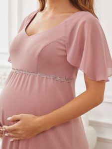 A-Line Chiffon Flutter Sleeve Applique Floor-Length Maternity Dress sold by Ever Pretty