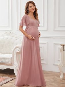 A-Line Chiffon Flutter Sleeve Applique Floor-Length Maternity Dress sold by Ever Pretty