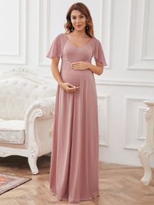 A-Line Chiffon Flutter Sleeve Applique Floor-Length Maternity Dress sold by Ever Pretty