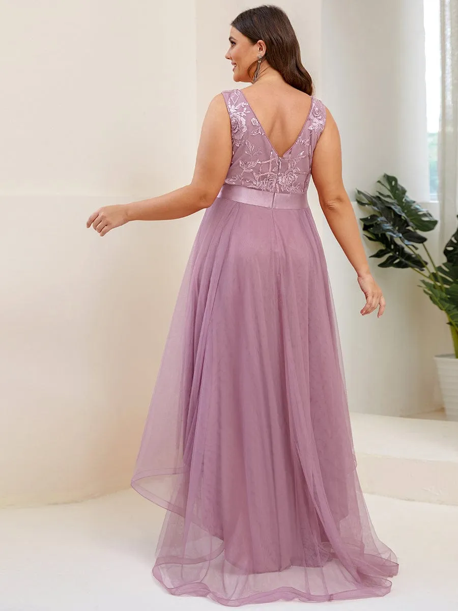 pretty SASHIA|Plus Size Sequin High-Low Deep V Neck Tulle Evening Dresses sold by Ever Pretty product image thumbnail 2