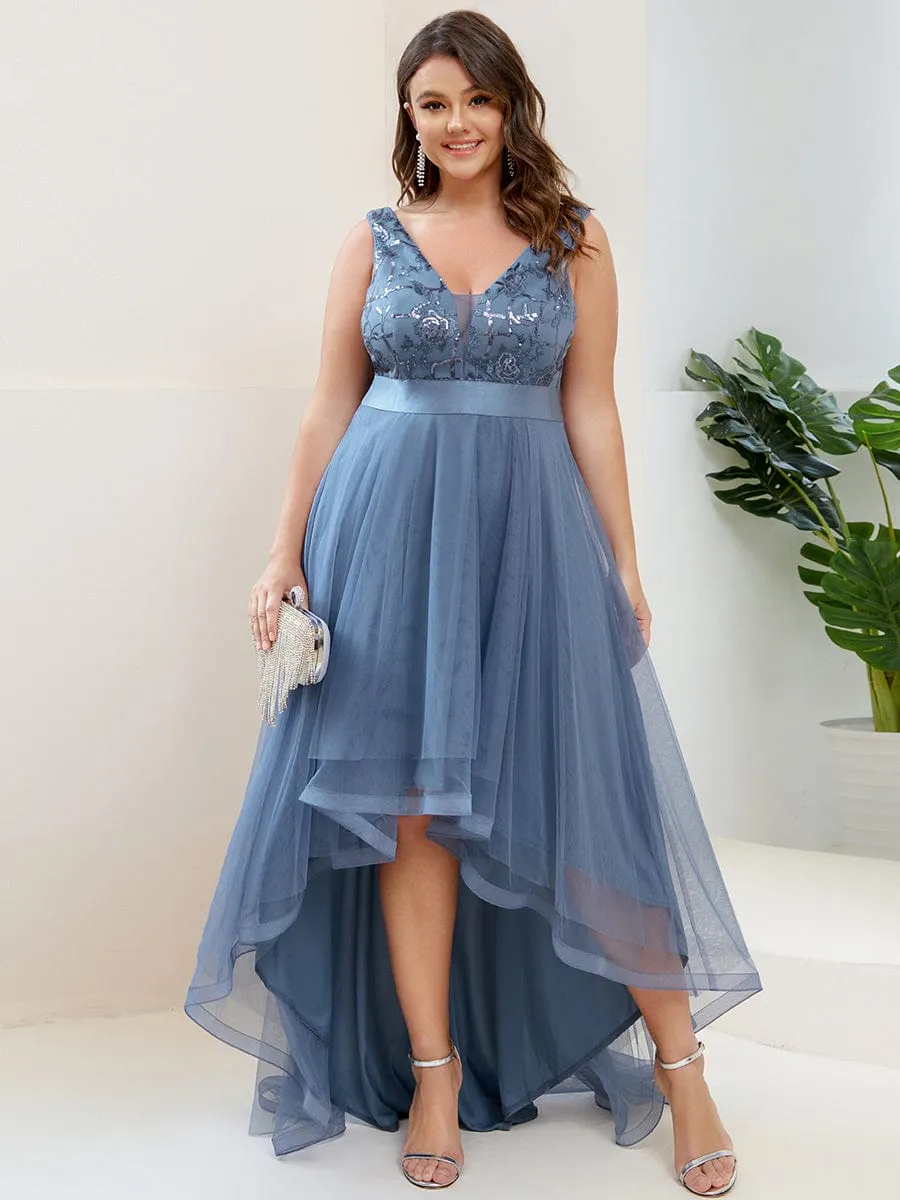pretty SASHIA|Plus Size Sequin High-Low Deep V Neck Tulle Evening Dresses sold by Ever Pretty product image thumbnail 5