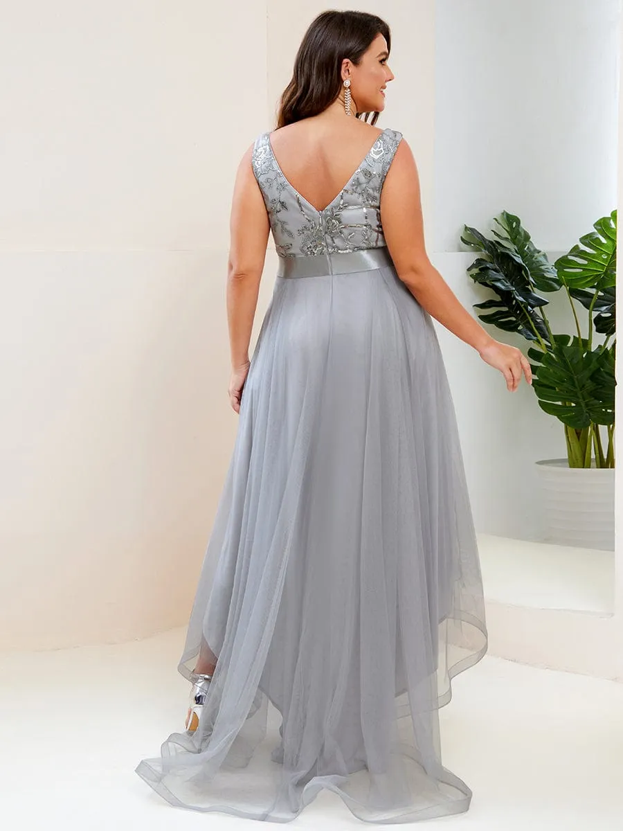 pretty SASHIA|Plus Size Sequin High-Low Deep V Neck Tulle Evening Dresses sold by Ever Pretty product image thumbnail 4