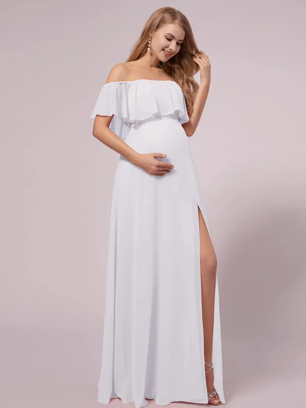 ever ÉMILE|Maxi Chiffon Off the Shoulder Ruffled Maternity Evening Dress sold by Ever Pretty