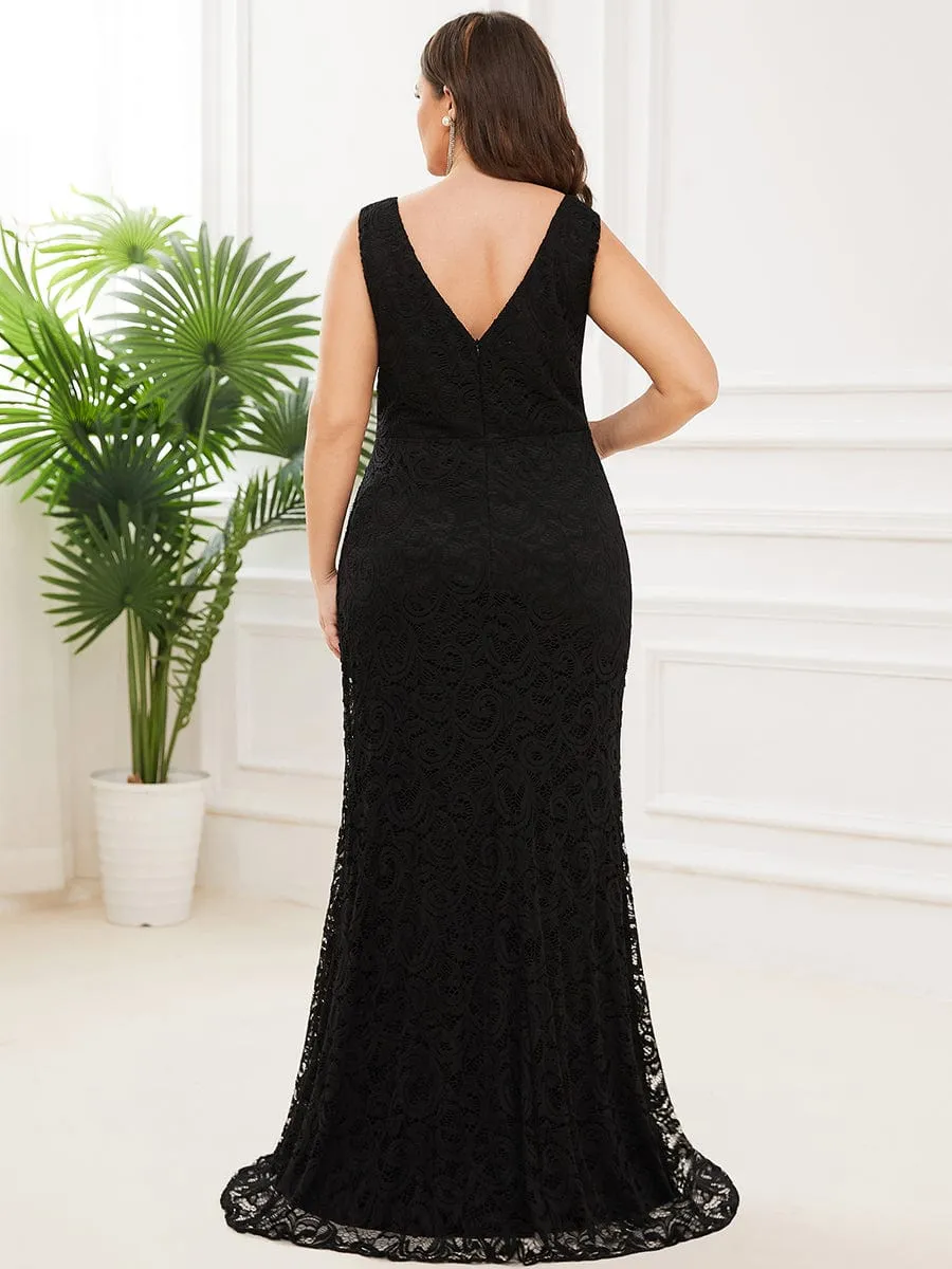 Plus Size Pleated Lace Bodycon Sleeveless Floor-Length Formal Evening Dress sold by Ever Pretty product image thumbnail 4