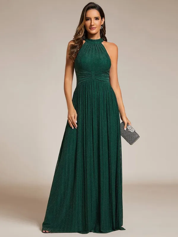 ever EVERLAINE|Halter Neck Pleated Glittery Formal Evening Dress with Empire Waist sold by Ever Pretty