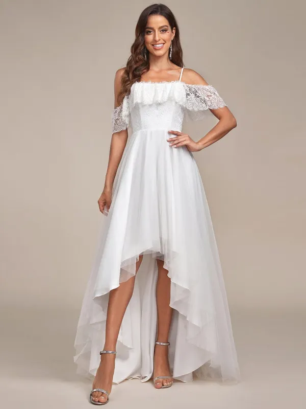 Custom Size Spaghetti Strap Lace High-Low Wedding Dress sold by Ever Pretty