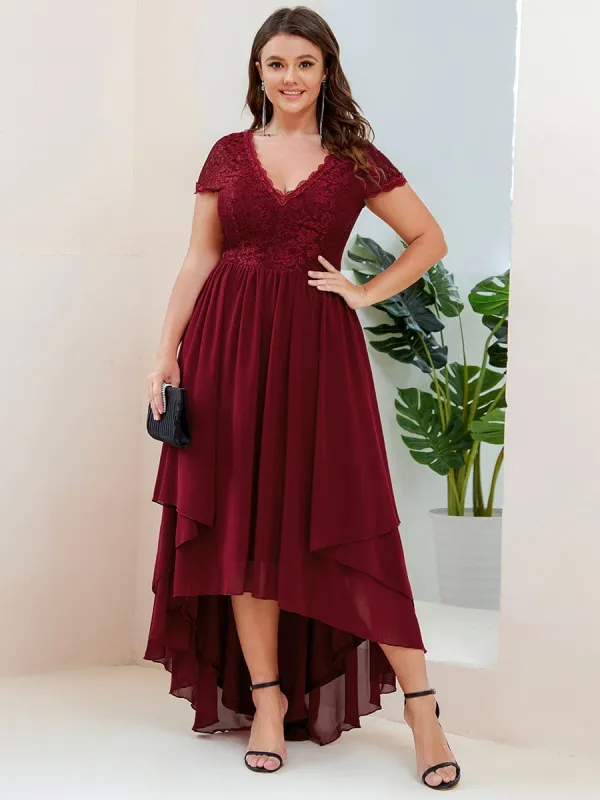 Custom Size Short Sleeve Vintage Lace High Low Mother of the Bride Dress sold by Ever Pretty