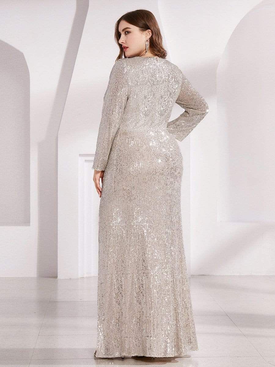 Shiny V Neck Plus Size Long Sleeve Sequin Formal Evening Dress sold by Ever Pretty product image thumbnail 13