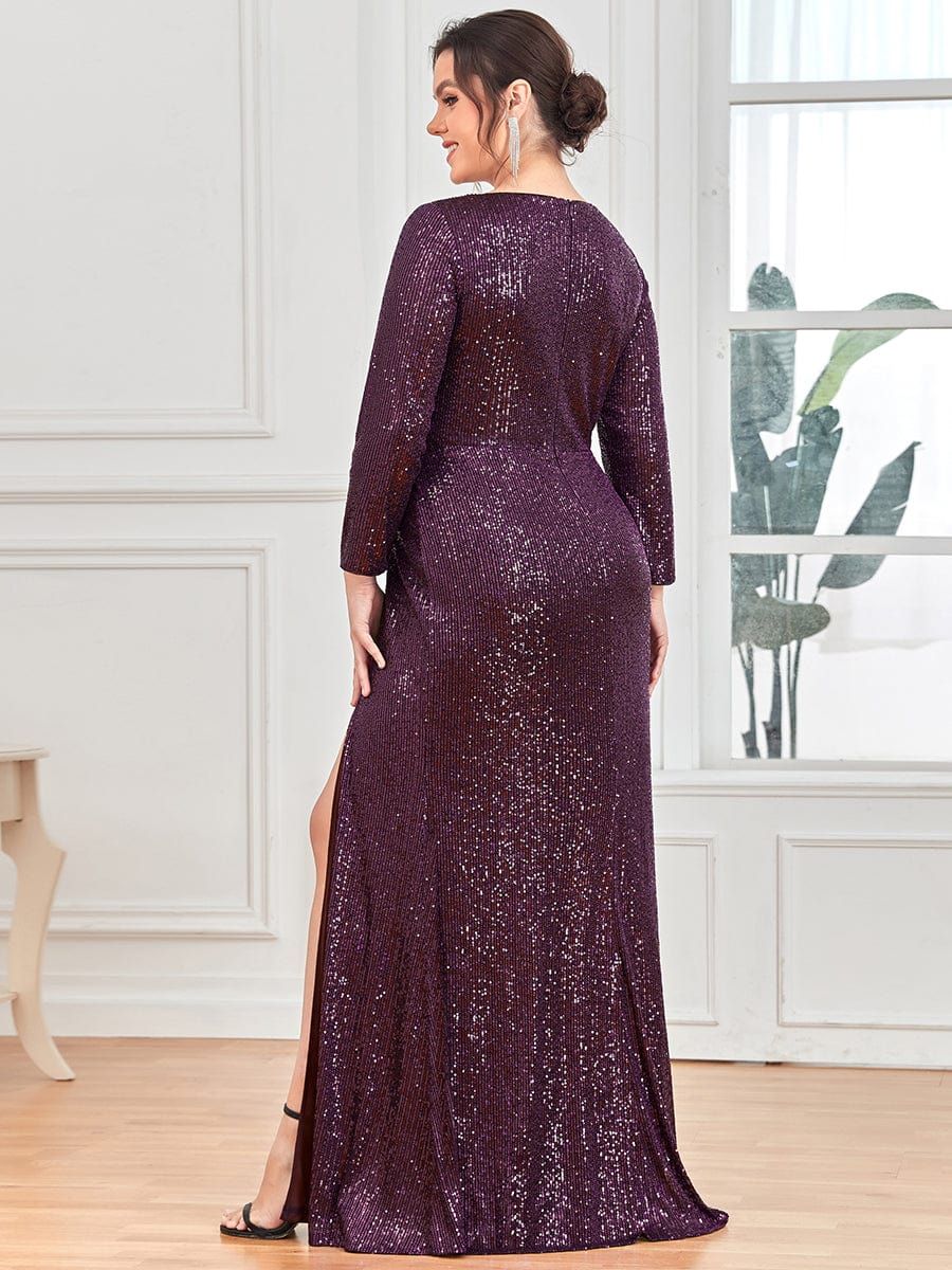 Shiny V Neck Plus Size Long Sleeve Sequin Formal Evening Dress sold by Ever Pretty product image thumbnail 32