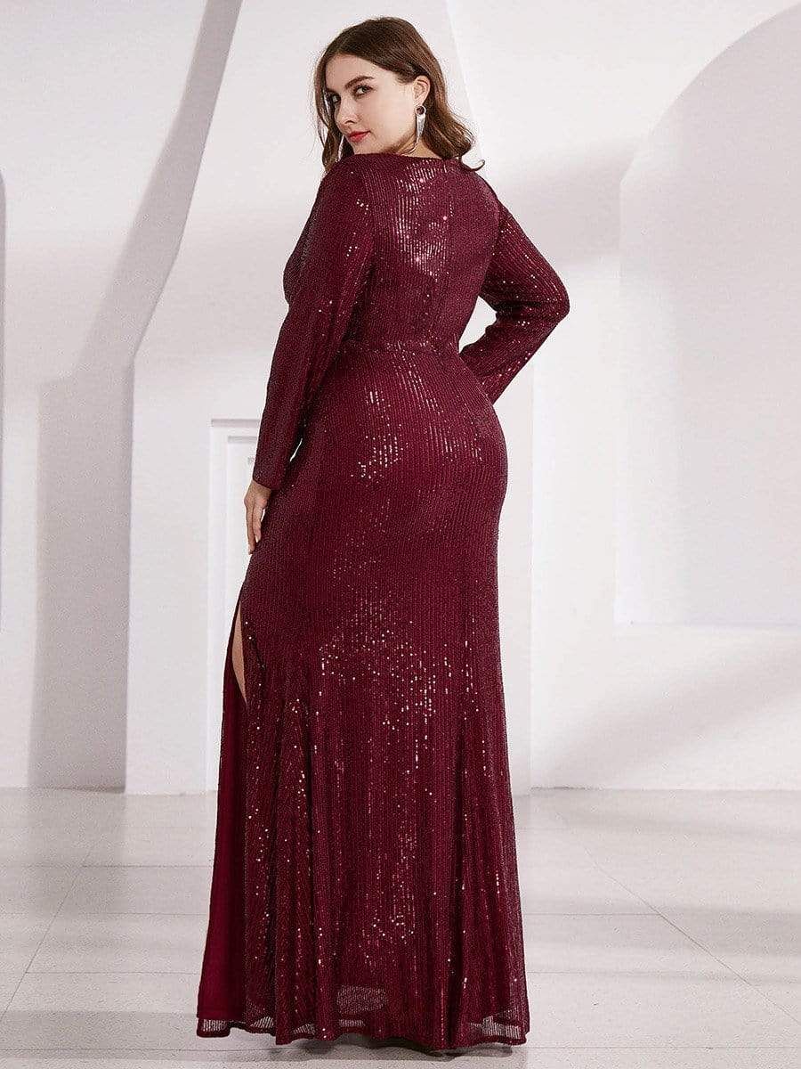 Shiny V Neck Plus Size Long Sleeve Sequin Formal Evening Dress sold by Ever Pretty product image thumbnail 17