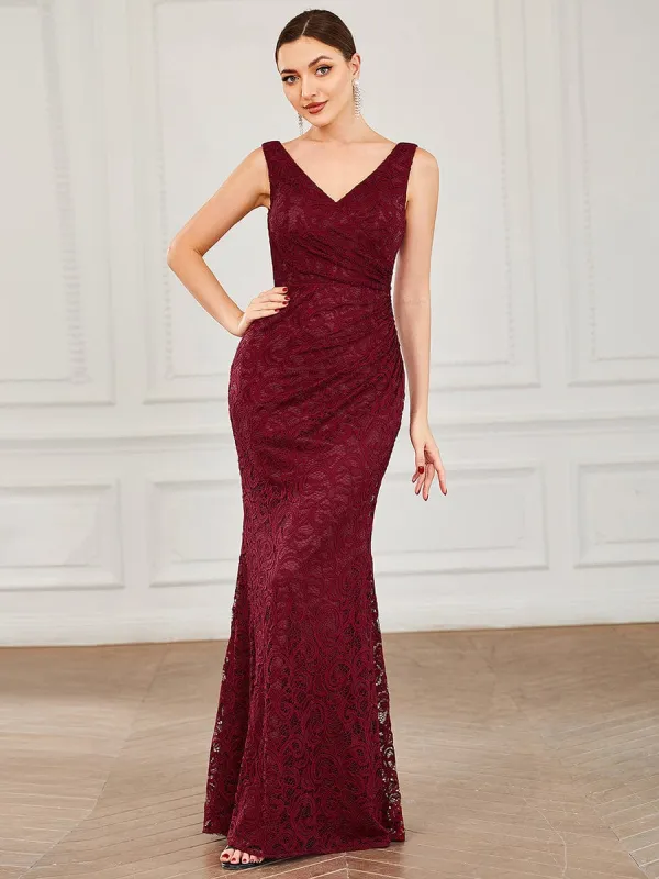Pleated Lace Bodycon Sleeveless Floor-Length Formal Evening Dress sold by Ever Pretty