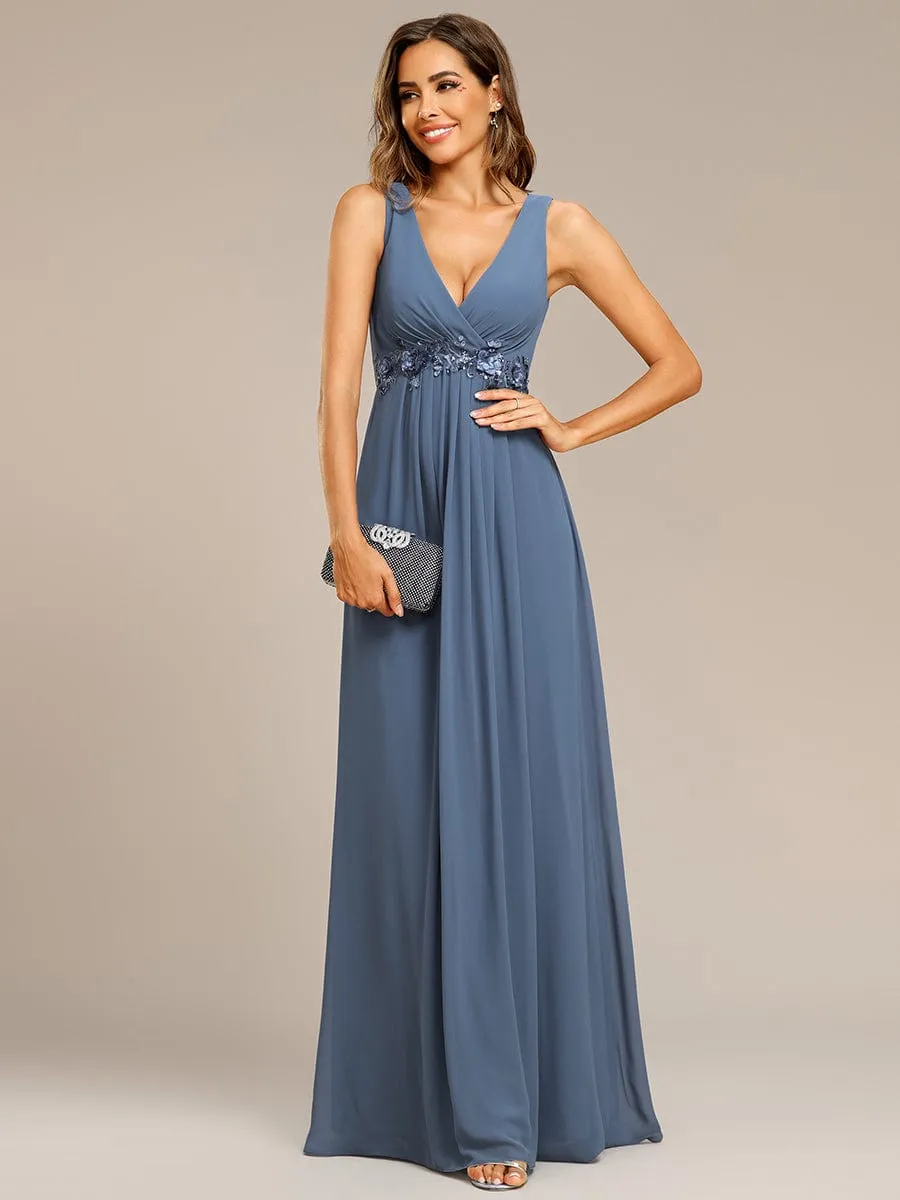Brave Iris | Floral Applique Sleeveless Chiffon Long Formal Evening Dress sold by Ever Pretty