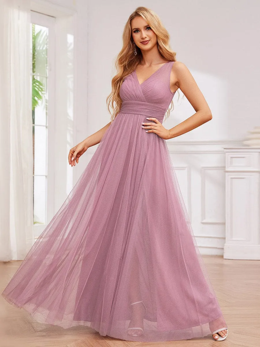 ever NIA|Glittering High Slit Sleeveless Bridesmaid Dress with Empire Waist sold by Ever Pretty