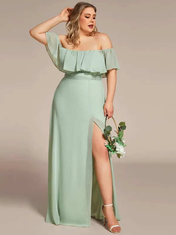 ever ÉMILE|Plus Size Off the Shoulder Formal Bridesmaid Dress with Thigh Split sold by Ever Pretty