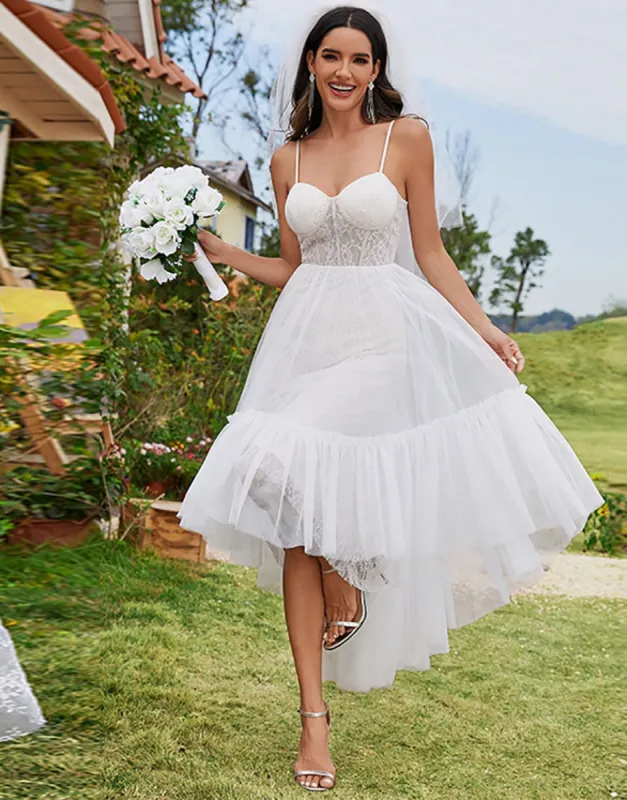 SAHARIA'S BRIDE|Tulle Corset Top Sweetheart High-Low Wedding Dress made by Ever Pretty