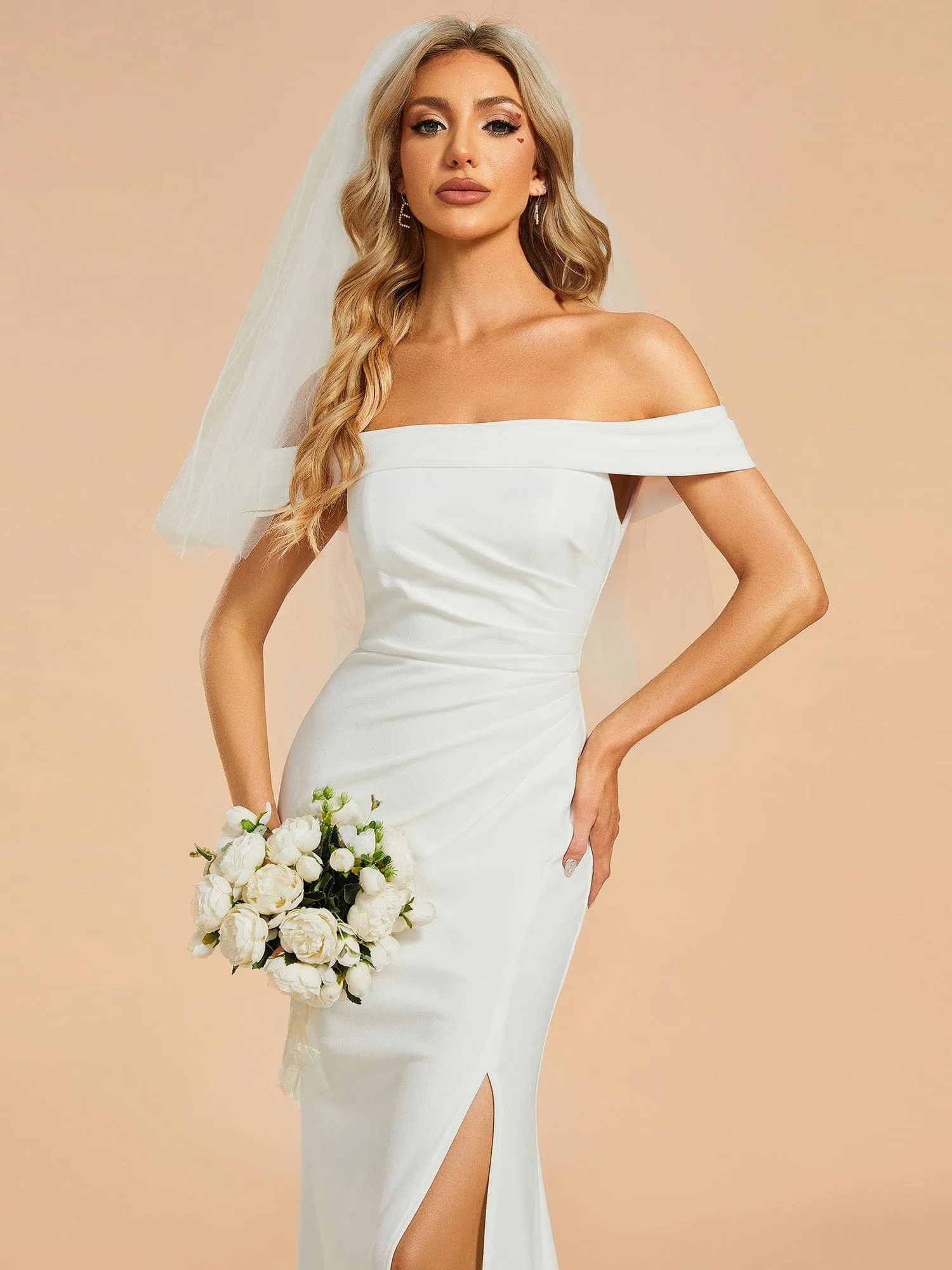 ITALISSE'S BRIDE|Off Shoulder Pleated Mermaid Wedding Dress featuring High Slit sold by Ever Pretty product image thumbnail 3