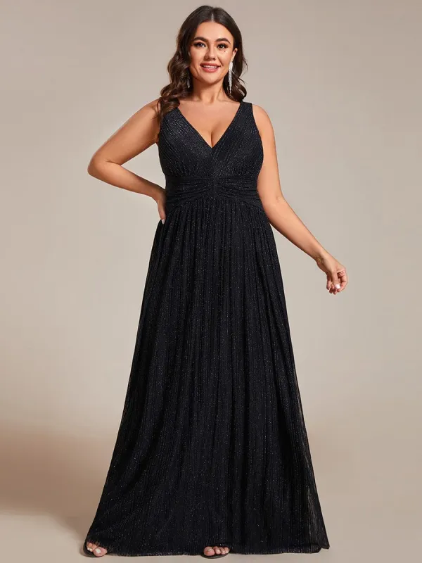 Plus Size Sleeveless V-Neck Pleated A-Line Formal Evening Dress sold by Ever Pretty