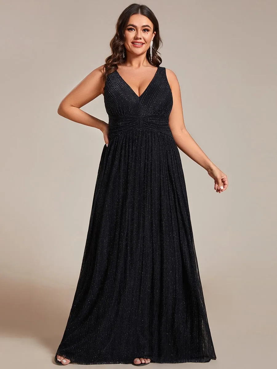 Plus Size Sleeveless V-Neck Pleated A-Line Formal Evening Dress sold by Ever Pretty