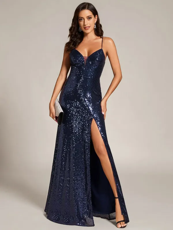 Custom Size Spaghetti Strap Sequin Side Slit Lace-Up Bodycon Formal Evening Dresses sold by Ever Pretty