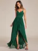 Chiffon Spaghetti Strap Ruffled Front Slit A-Line Bridesmaid Dress sold by Ever Pretty