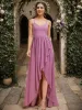 Chiffon Spaghetti Strap Ruffled Front Slit A-Line Bridesmaid Dress sold by Ever Pretty