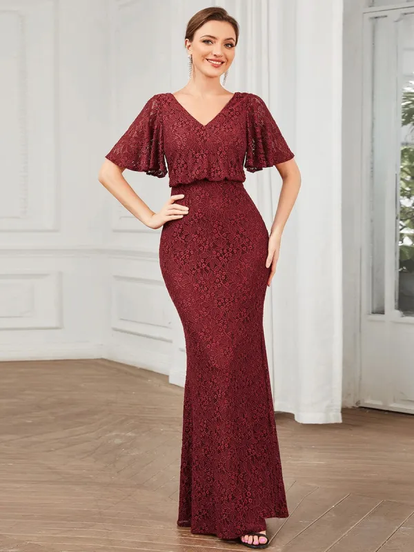 Short Cape Sleeve Embroidered Lace Bodycon Evening Dress sold by Ever Pretty
