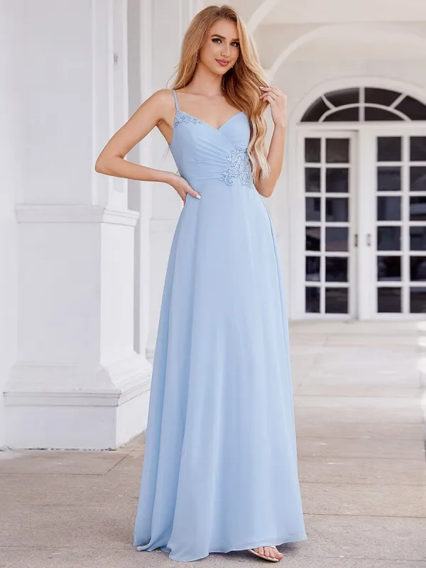ever PAIGE|Elegant A-Line Applique Waist Sleeveless Bridesmaid Dress with V-Neck sold by Ever Pretty