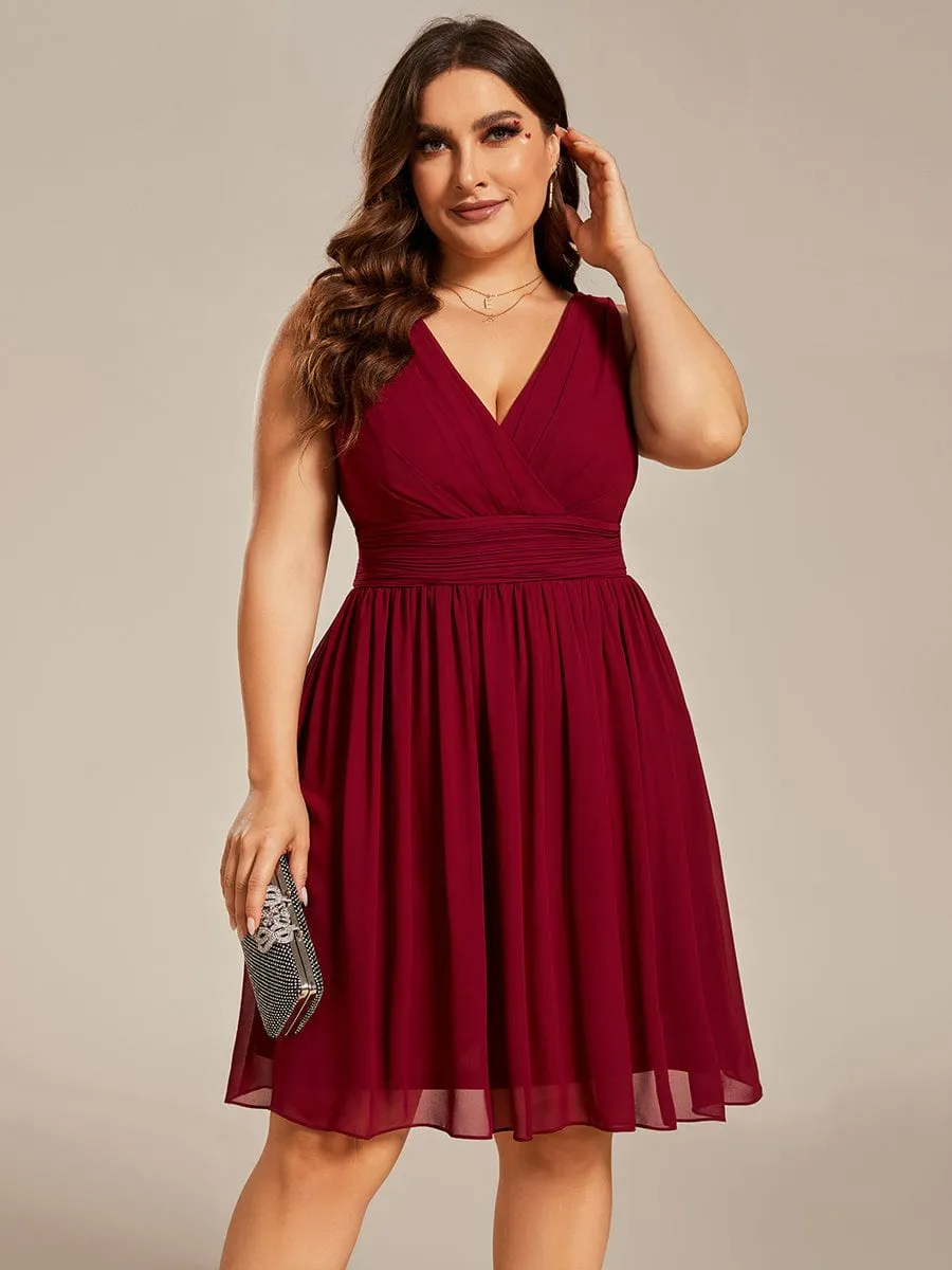 Plus Size Chiffon Sleeveless V Neck Short Bridesmaid Dress sold by Ever Pretty