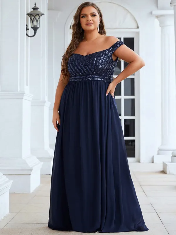 Plus Size Striped Sequin Sweetheart Floor-Length Evening Dress sold by Ever Pretty