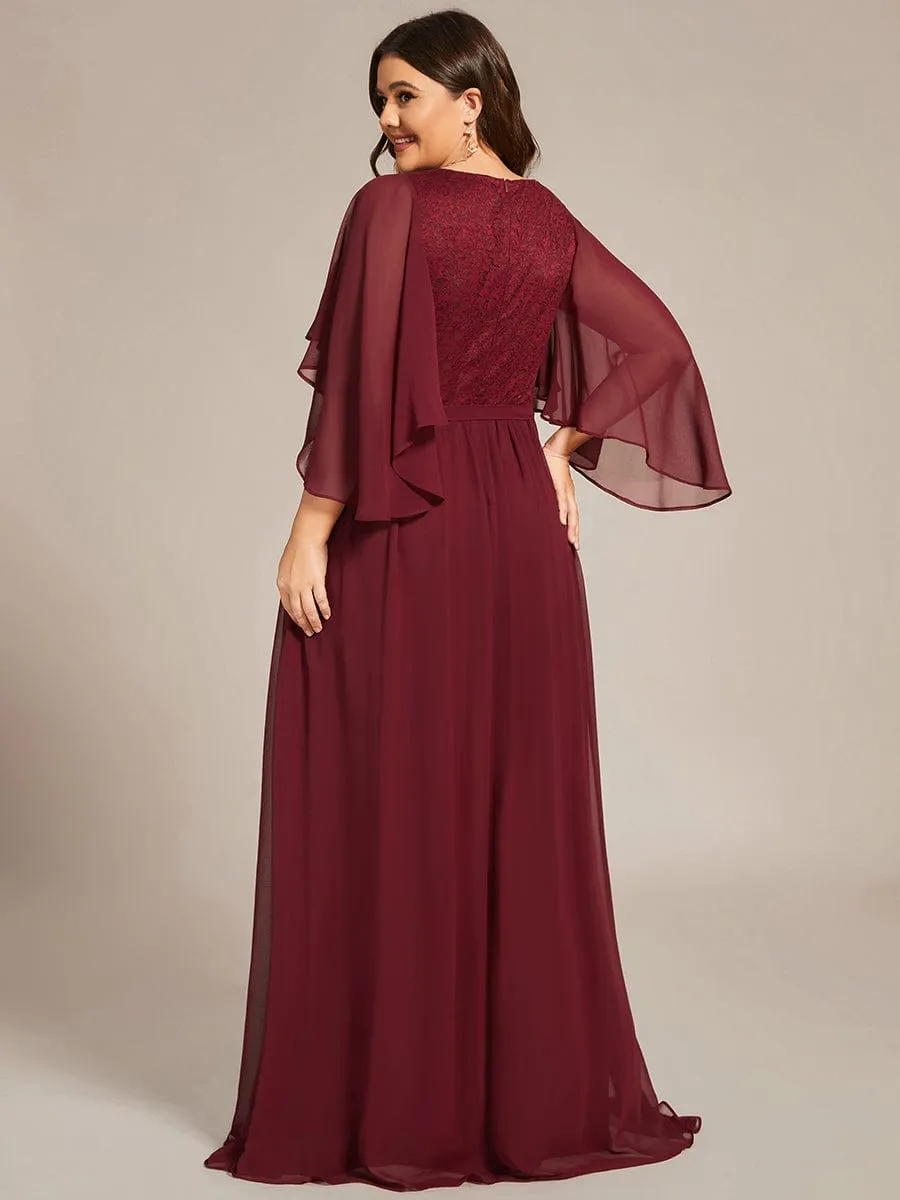 Custom Size Deep V Neck Lace Bodice Long Flowy Evening Dress sold by Ever Pretty product image thumbnail 2
