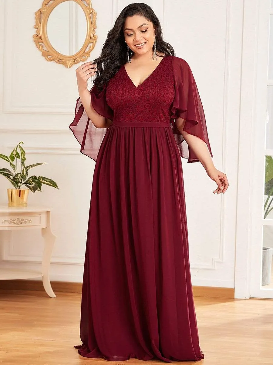 Custom Size Deep V Neck Lace Bodice Long Flowy Evening Dress sold by Ever Pretty product image thumbnail 4