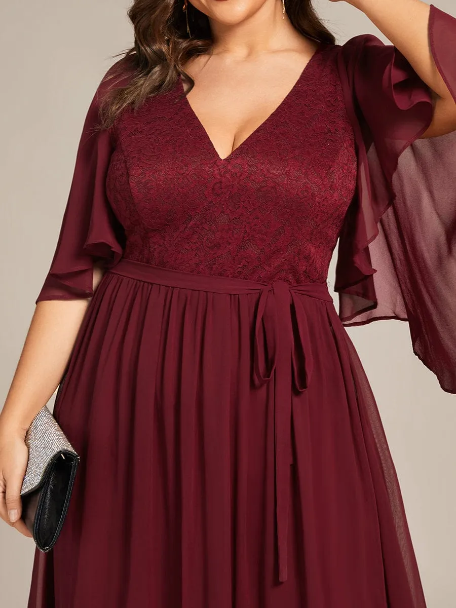 Custom Size Deep V Neck Lace Bodice Long Flowy Evening Dress sold by Ever Pretty product image thumbnail 3