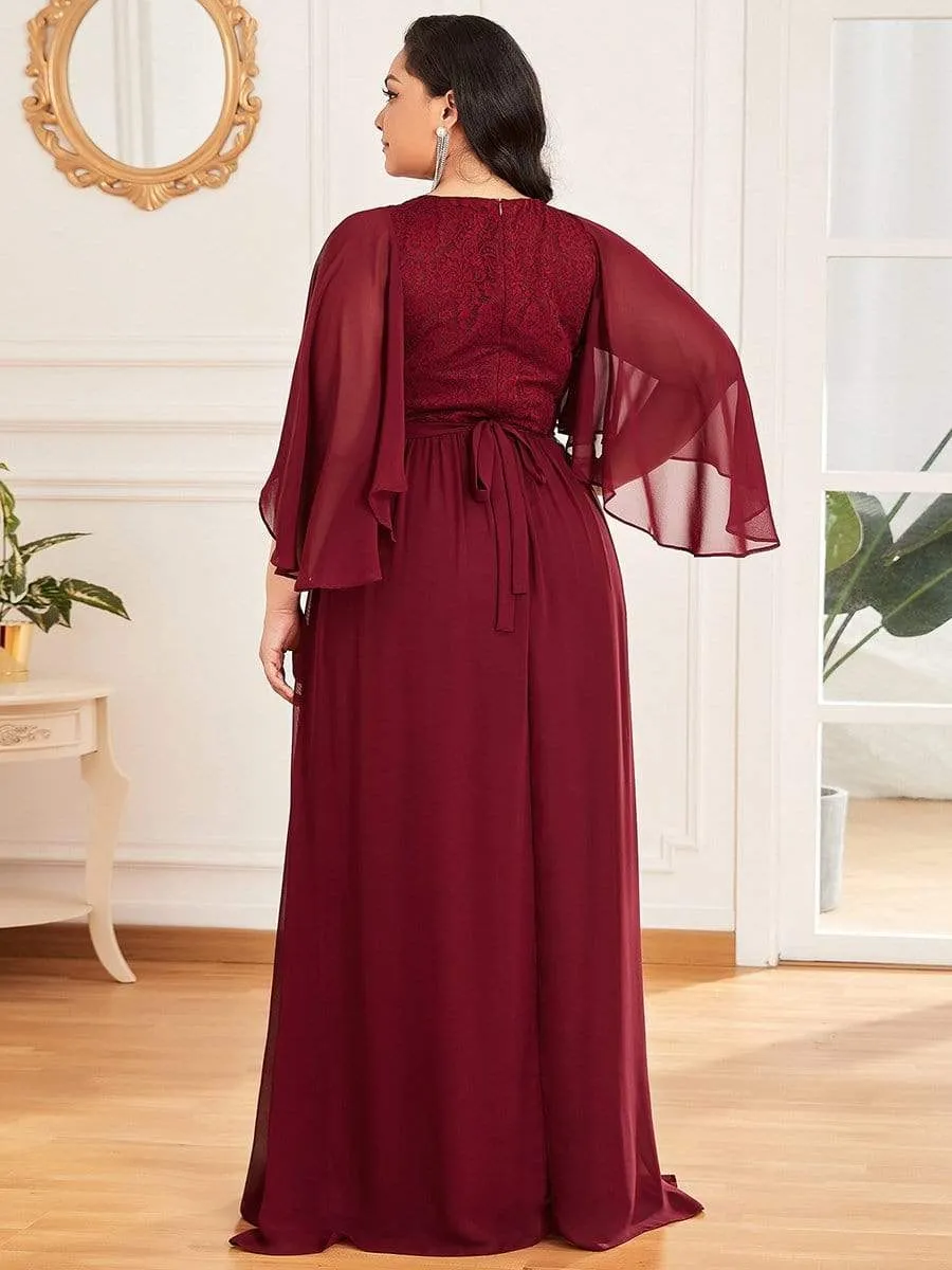 Custom Size Deep V Neck Lace Bodice Long Flowy Evening Dress sold by Ever Pretty product image thumbnail 5