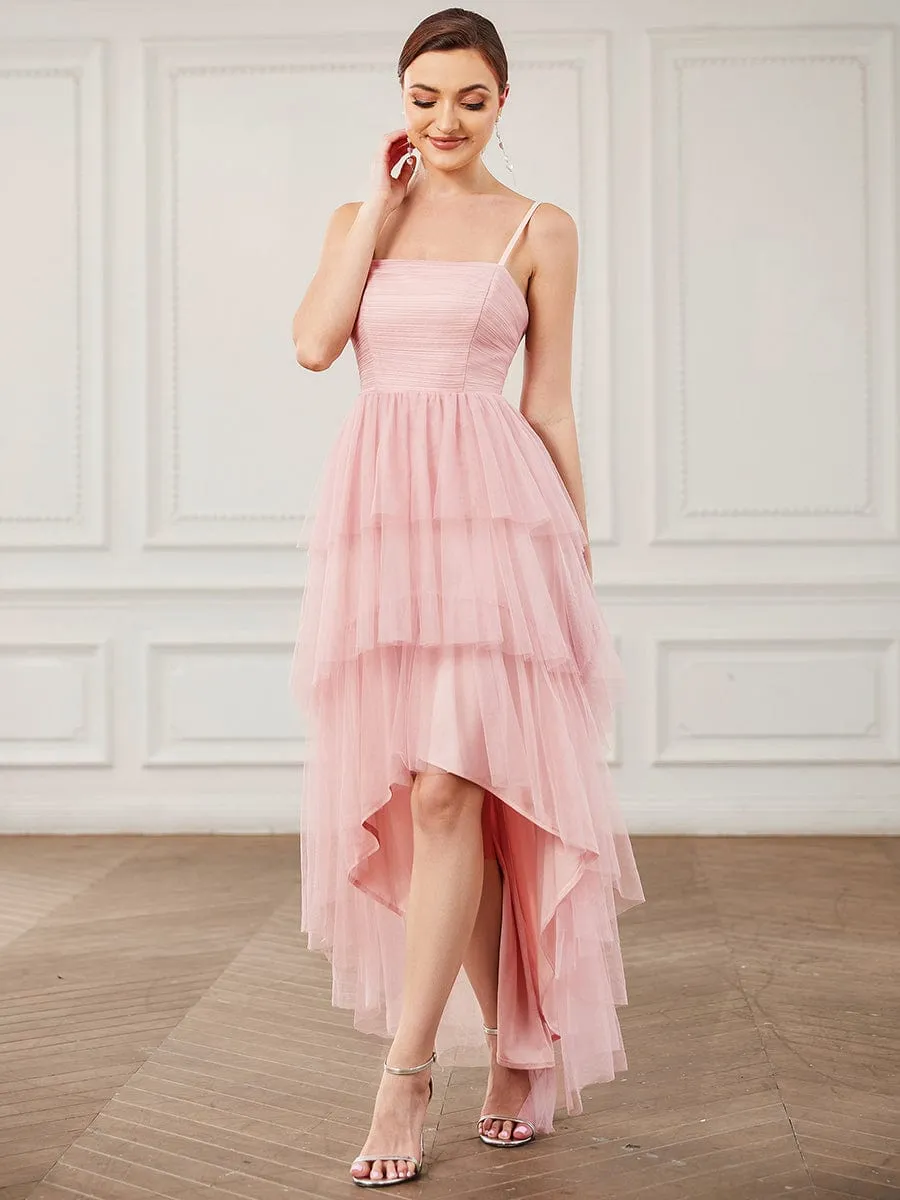 Tulle Spaghetti Strap Ruffled High-Low Bridesmaid Dress sold by Ever Pretty
