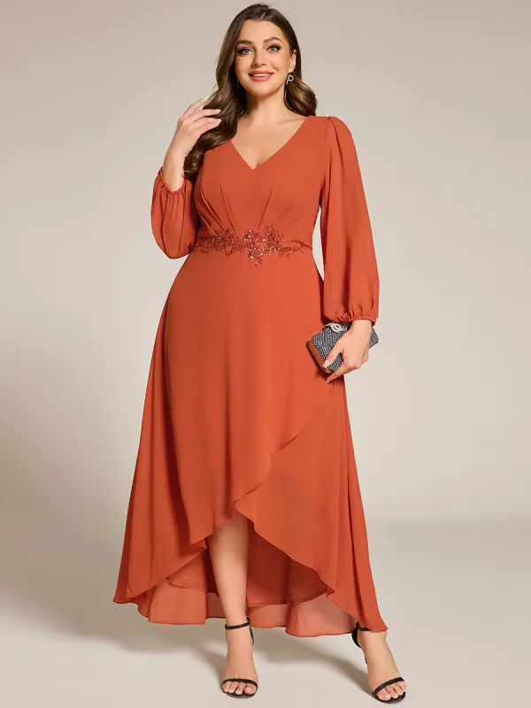 ever MARYAM|Plus Size V-Neck Long Sleeves Chiffon Formal Evening Dress with Applique sold by Ever Pretty