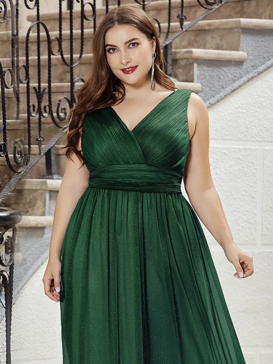 pretty STERLING|Double V Neck Maxi Long Plus Size Sparkly Evening Dresses for Party sold by Ever Pretty product image thumbnail 5