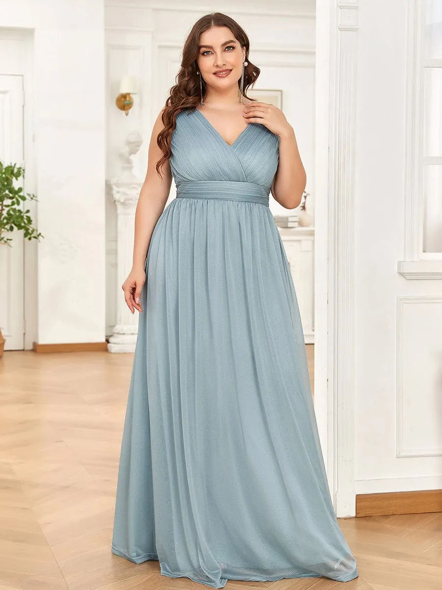 pretty STERLING|Double V Neck Maxi Long Plus Size Sparkly Evening Dresses for Party sold by Ever Pretty product image thumbnail 3
