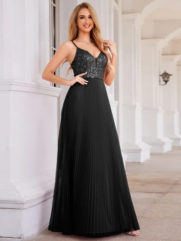 ever STORMY|High-Waist V-Neck Sequined Bodice Sleeveless Backless Formal Evening Dress sold by Ever Pretty