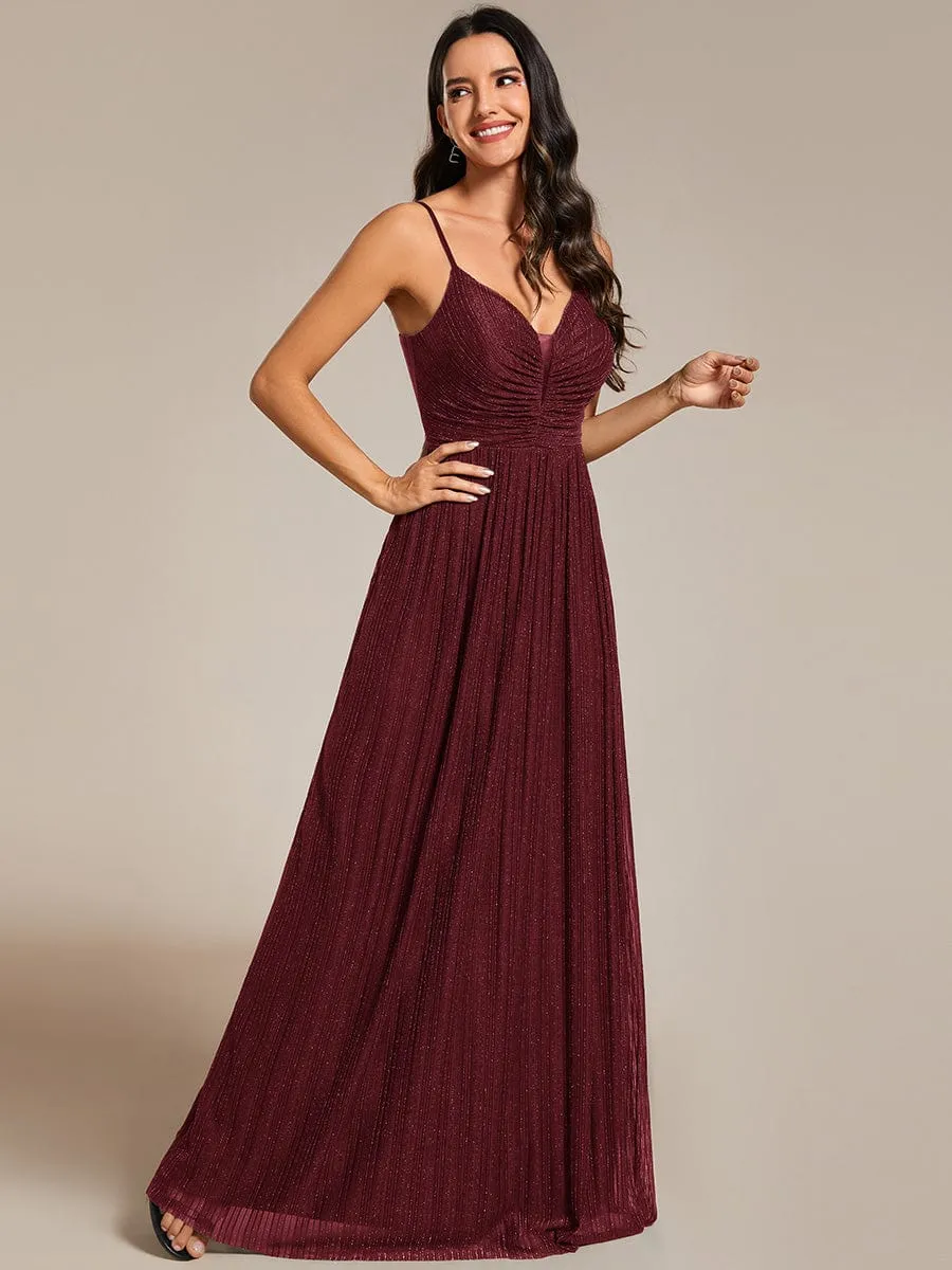 High-Waisted Glittering Spaghetti Straps Bridesmaid Dress with Pleated sold by Ever Pretty product image thumbnail 4