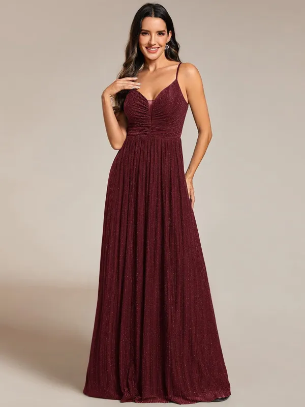 High-Waisted Glittering Spaghetti Straps Formal Evening Dress with Pleated sold by Ever Pretty