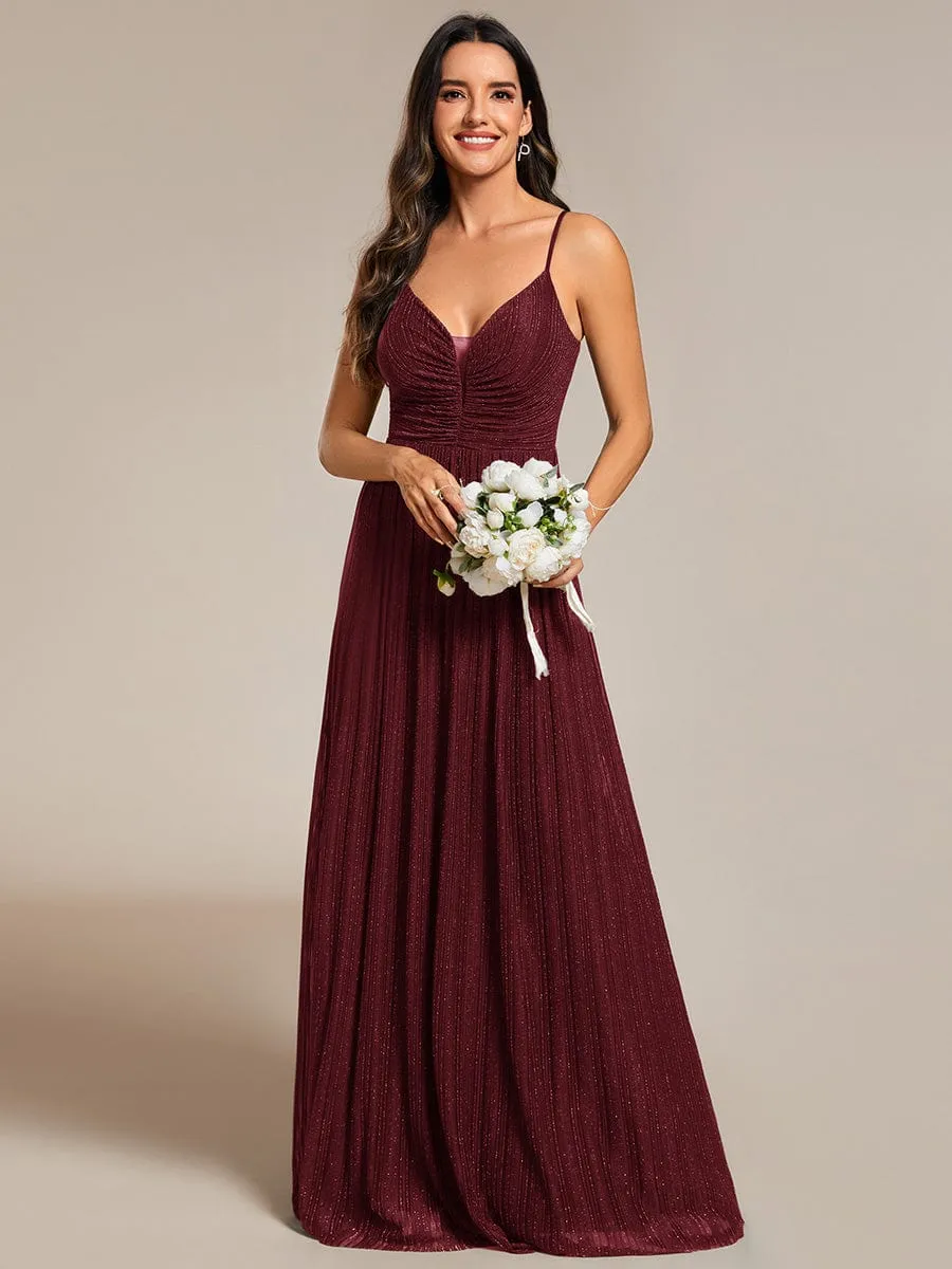 High-Waisted Glittering Spaghetti Straps Bridesmaid Dress with Pleated sold by Ever Pretty product image thumbnail 5